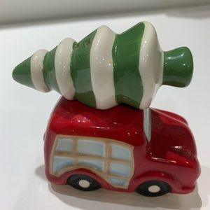 Red Truck and Christmas Tree Salt & Pepper shaker Set.  Red and green